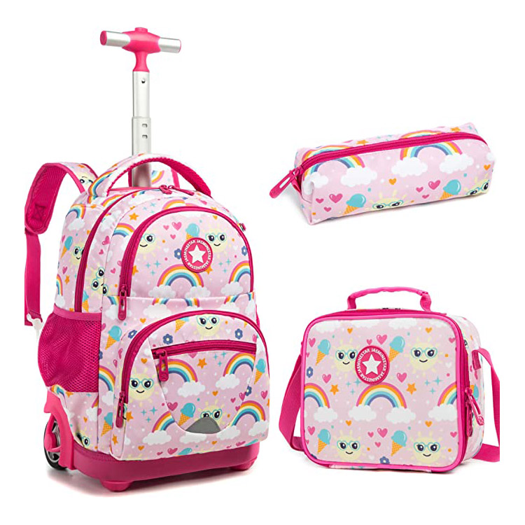 Kids Wheeled Backpack Trolley Bag na may Lunch Bag Pencil Case